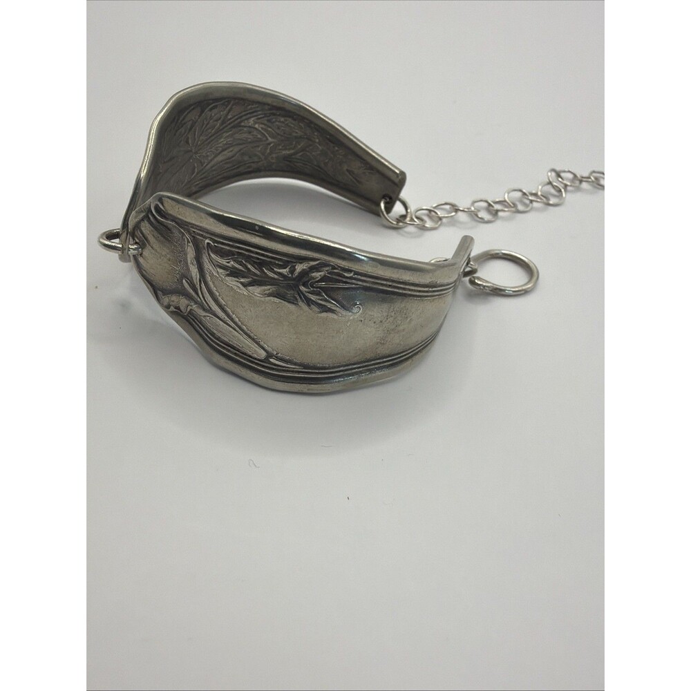 Vintage Silver Flatware Bracelet Floral Art Nouveau Spoon Handle Cuff Calla Lily - Picture 4 of 15